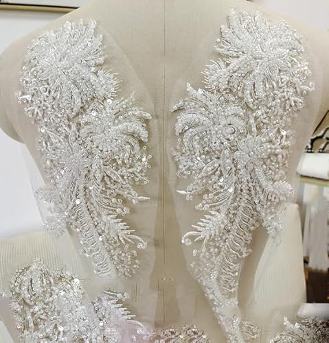 GUYOS Weiße 3D-Perlen zum Aufnähen, 1 Paar, Flügelform, Hochzeit, Brautspitze, Strasssteine, Kristalle, Applikationen, Aufnäher zum Nähen von DIY-Hochzeitskleidern, Ballkleidern