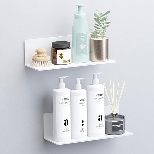 Toski Lot de 2 étagères murales Blanches Autocollantes - sans perçage - pour Murs - 30 cm de Large - sans perçage - en Acrylique - pour Salle de Bain, Salon, Chambre à Coucher, Cuisine, Bureau