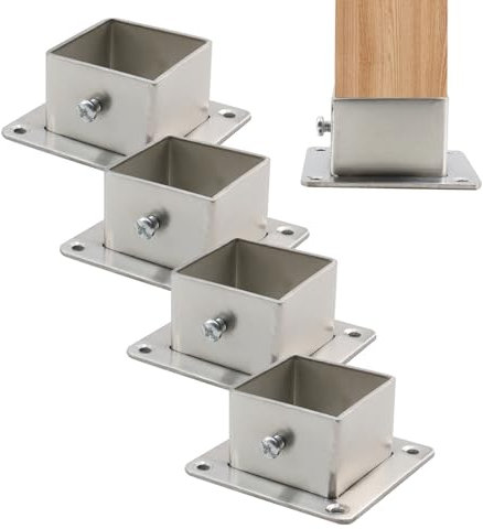 Wealrit 4 bases cuadradas de acero inoxidable con brida de anclaje, soportes de poste resistentes para soporte de barandilla de cubierta de valla (1.5 x 1.5 pulgadas)