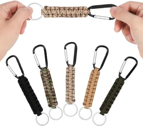 PSOWQ 5 Stück Karabiner Schlüsselanhänger Geflochtene Lanyard Ring-Haken-Clip Schlüsselanhänger Paracord mit Karabiner für Klettern, Camping,Wandern Karabiner Schlüsselanhänger