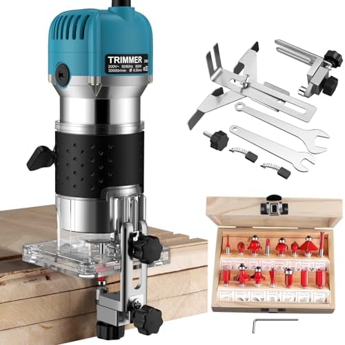 COLFULINE Oberfräse Durchmesser 6,35mm Einfräse 800W Kantenfräse 28000 U/min, 6 Variable Geschwindigkeite, Electric Hand Holz Oberfräse mit 15tlg. Fräser-Set für Holzschlitze