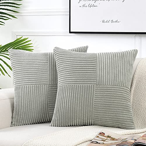 FDTERN 2er Set Hellgrau Kordsamt Kissenbezug 40x40CM Weich Moderne Dekorative Kissenbezüge Kissenhülle Dekokissenbezug Sofakissen Dekokissen Boho Deko für Sofa Schlafzimmer Wohnzimmer Balkon
