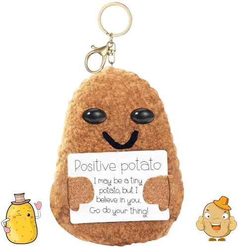 Capgoost Pocket Hug Positive Potato, Schlüsselanhänger Tiny Potato Geschenk mit Positiver Energiekarte, Kartoffel Mini Figuren, Lustige Strickwolle Kartoffel, Mutmacher Geschenk für Beste Freundin