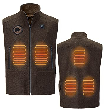 WE R WILD Beheizbare Weste - Premium Heizweste für Herren - Heizweste aus hochwertigem Loden - Wärmeweste mit Heizung - Winterweste (XL, Braun)