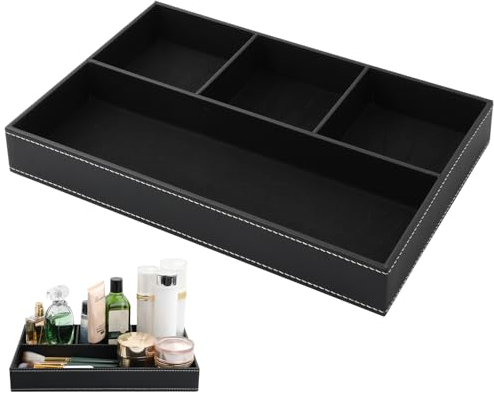 volumoon Valet Tray Organiser Nightstand Organizer for Men PU Leather Storage Box with Velvet Lined Decent Valet Tray Storage Box Holder for Jewelry Keys Phone Wallet Watch Sunglasses, Black