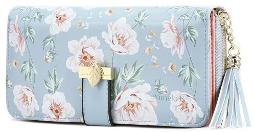 Damen Geldbörse Portmonee aus Kunstleder, RFID Groß Portemonnaie geblümte Brieftasche mit 12 Kartenfächer und Münzfach