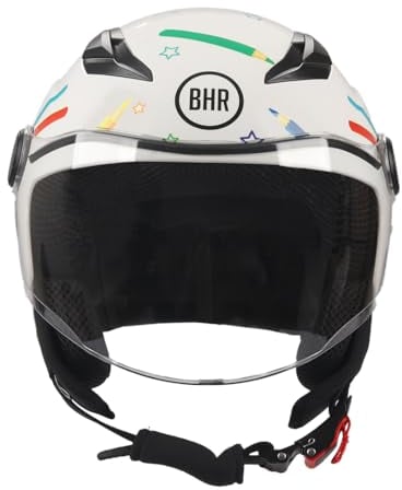 Casco Moto Bambino Demi-Jet, BHR 838 CHILDREN, Casco Scooter per Bambini/Bambine Omologato ECE 22.06, Visiera Antigraffio e Sgancio Micrometrico, Pencils, L