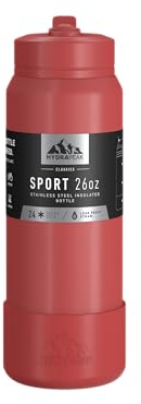 Hydrapeak 26oz Sport Insulated Water Bottle with Straw or Chug Lid, Leak & Spill Proof, Keeps Drinks Cold for 24 Hours, Hot for 12 Hours, Premium Stainless Steel Water Bottles (26oz, Faded Red)