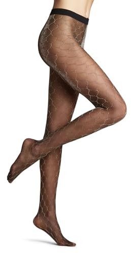 FALKE Damen Strumpfhose Fascination 20 DEN W Ti transparent gemustert 1 Stück, Schwarz Black/Silver 3103, S-M