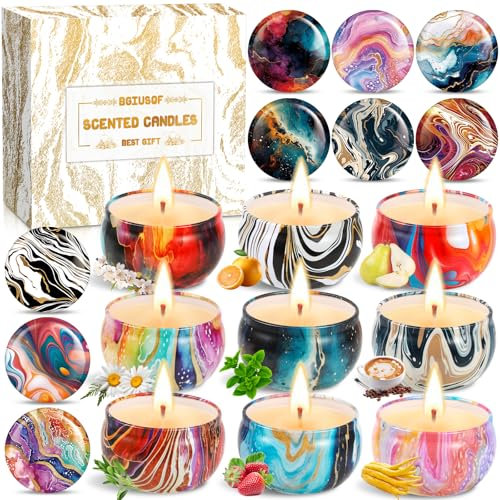 BGIUSQF 9 Piezas Velas Aromaticas para Regalo, Velas Decorativas, Velas Perfumadas, Juego De Velas Perfumadas Para Mujeres, Hasta 180 Horas, Velas De Aromaterapia Para El Hogar