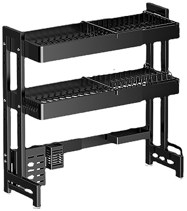 IUokLU Escurreplatos retráctil Grande de 2 Niveles sobre el Fregadero, escurridor de Platos para encimera de Cocina, escurreplatos de Acero Inoxidable Que Ahorra Espacio