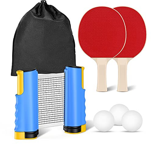 Set di Racchette da Ping Pong Professionali - 2 Racchette, 6 Palline Retrattili Con Sacca di Stoccaggio