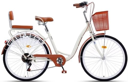 City-Pendlerfahrrad für erwachsene Frauen,komplette Cruiser-Fahrräder,verstellbarer Lenker und Sattel,Rücksitz mit Rückenlehne und Hinterradschutz,6-Gang-Hybridfahrrad,Vorder- und Hinterradbremsen