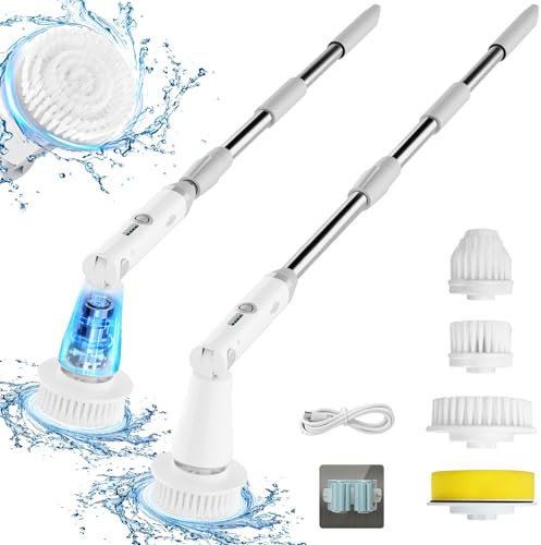 Electric Spin Scrubber, 2024 New Bathroom Cleaner, Power Shower Cleaning Brush with Extendable Handle & 4 Brush Heads, Shower Scrubber for Bathtub, Tile, and Floor