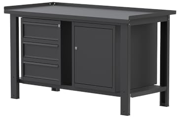 SOGI X3N_111A Werkbank 1,5 m – Platte aus Stahl – 3 Schubladen + Schrank mit Tür