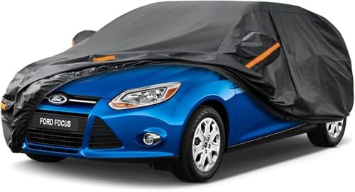 Kayme Autoplane Wasserdicht Atmungsaktiv für Ford Focus Hatchback (1999-2025), 7 Schichten Vollgarage Autoabdeckung für Regen Sonne Staub Schutz Verkratzt, Autoabdeckung mit Reflektierenden Streifen.