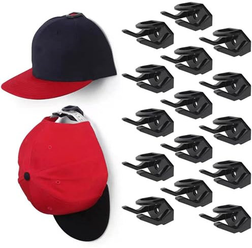 Hengrongshen 15 Stück Selbstklebende Cap Halterung Wand, Kein Bohren Basecap Halterung Wand, Stabiler Cap Halterung, Kappenhalter für Haus Dekoration (Schwarz)