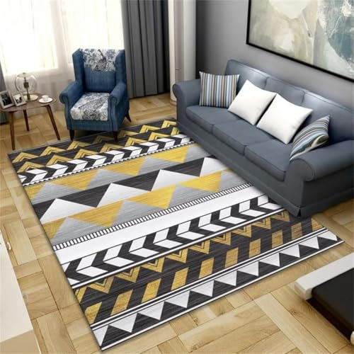 ROSURUG Outdoor Läufer Wetterfest Orientteppich Büro Teppich Dreieckiges minimalistisches Design Schlafzimmer Wohnzimmer Teppich Kristall Samt Stoff Waschbarer Teppich Kinderzimmer(Gelb 80X120cm)