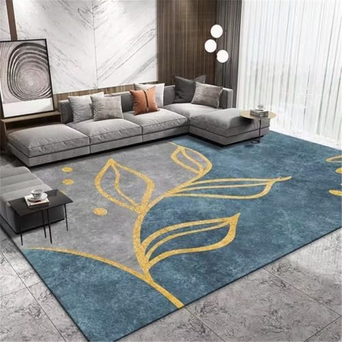 QGYFRE Tapis De Chambre Moquette Intérieure Salon Descente de lit Tapis Gris à Grandes Feuilles Confortable et Durable 160x210CM Bleu Tapis Salon Tapis Pas Chers