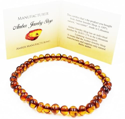 Natürlicher Bernstein Armband- Baltischer Bernsteinschmuck - Bernstein Armbänder - Echtes Bernstein Perlenarmband (Cognac)