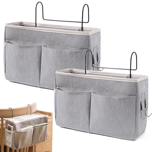 Qanye 2 Stücke Bett Organizer zum Einhängen, Hängetasche Organizer, Multifunktionale Bett Tasche, Zeitschriftenhalter für Bett, Betttaschen, für Büro, Küche und Schlafzimmerbett Verwendet (Grau)