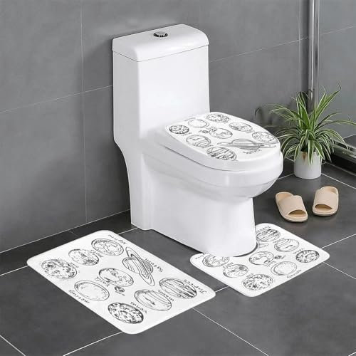 KGDHY Badezimmermatten-Sets 3-Teilig,Gekritzel, Planeten des Sonnensystems, Sonne, Merkur, Erde, Mond,Bad und WC-Vorleger-Set,rutschfeste Badezimmerteppiche wasserabsorbierende