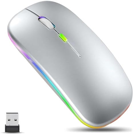 Wireless Bluetooth Mouse for Laptop – Slim Rechargeable Mouse 2.4GHz & Bluetooth Dual Mode, Silent Click, 800-1600 DPI, Portable Cordless Mouse for Windows, laptop, PC, Home & Office