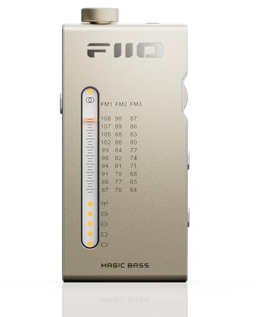 FiiO RR11 Récepteur Radio FM stéréo Portable avec réglage PVR analogique, Basses + Effets sonores 3D, 64 MHz-108 MHz (Titane doré)