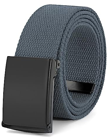 JasGood Unisesx Webgürtel Herren Damen Leinwand Arbeitsgürtel Frei Verstellbarer Flip-Top Webgürtel Schwarze Militärschnalle für Sport Lässig,Grey,120cm