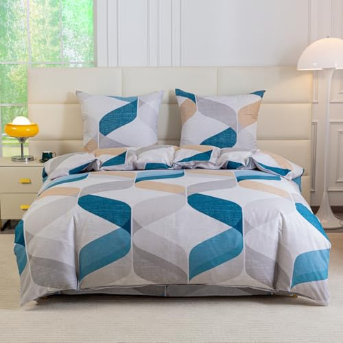 FEBE Bettwäsche Abstrakte Formen Bettbezug-Set 140x200cm + Kissenbezug 70x80cm 2 Teilig mit Reißveschluss