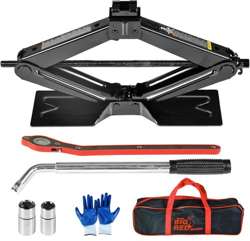 BIG RED Scissor Car Jack 3 Ton/6610 lbs Tire Changing Kit with Lug Wrench