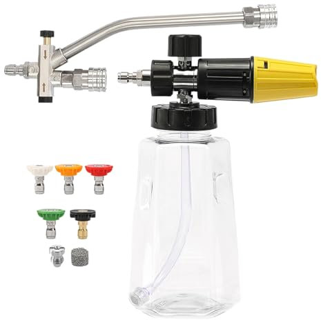 Lanza Espumadora | Cañón de Jabón para Hidrolimpiadora - Dispensador de Jabón con 5 Boquillas Diseño Ergonómico 1000ml Conexión Rápida para Limpieza de Jardín Casa Patio