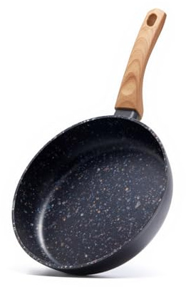 Jovire Zoll Antihaft-Bratpfannen-Set mit Holzgriffen - keramikbeschichtete Aluminiumpfannen, alle Herdplatten- und Induktions-kompatibel, PFOA PTFE-frei (schwarz, 24cm)