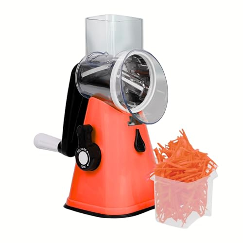 EURI Cortador de Verduras Manual 3 en 1, Rojo | Con Manivela, Base Antideslizante, Cuchillas Intercambiables, Rallador y Picadora