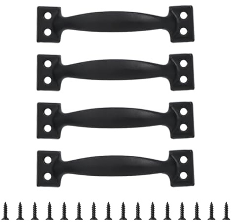 Yilingjc 4pcs Barn Door Handles Black Gate Handles Furniture Handle Door Knob Handle for Kitchen Door Garden Shed Wooden Cabinet Drawer