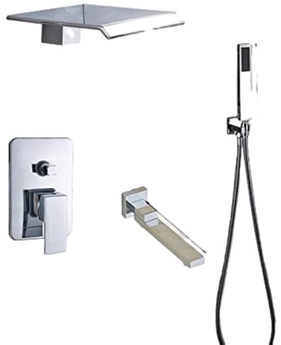 Aioneer Robinet De Douche Cascade Tout en Laiton Monté Au Plafond, Mitigeur De Douche Encastré À Levier Unique, Type C
