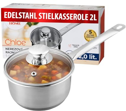 MAGIC HOME Stielkasserolle 18 cm INDUKTION | Kleiner Topf aus Edelstahl 2L | Mini | Satin-Finish Kasserolle mit Deckel | Für alle Herdarten, Induktionsherd | Kochtopf 18cm | Chloe