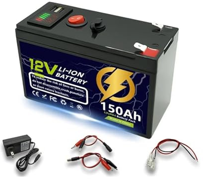 Batteria al litio LiFeP04 da 12 V 60-150 Ah con BMS integrato for applicazioni di ricarica solare, fishfinder, campeggio all'aperto, marine e fuori rete(12V 150Ah)