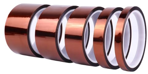 LZDGCC 5 Rollen Hitzebeständiges Band Polyimid Film Klebeband Hochtemperaturband, Kapton Tape für Sublimation, rückstandsfrei, Elektronik, Schweißen, Leiterplatten(5/8/10/25/30mm*33m)