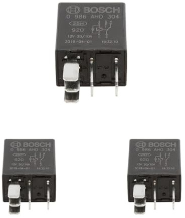 Bosch 0986AH0304 Micro-Relais 12V 20A, 5 terminaux, IP5K4 résistance aux températures allant de -40° C à 85° C (Lot de 3)