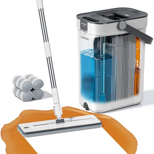 HoMettler wischmopp Set mit Eimer,Mopp mit klarem Wasser auswaschen,100% Trennung von Frisch und Schmutzwasser,Geeignet für Hartholz, Vinyl, Fliesen