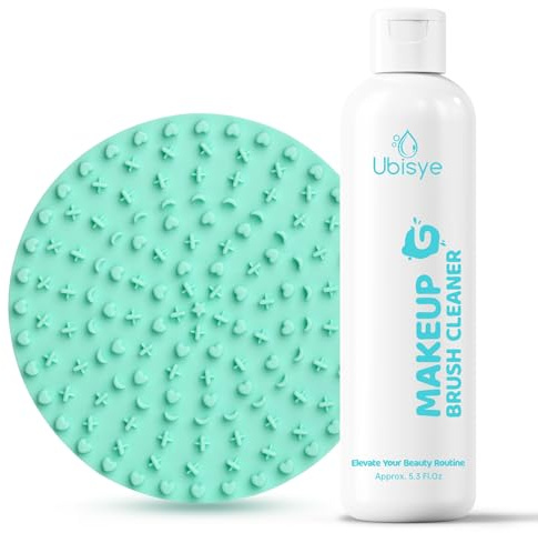 Ubisye Makeup Brush Cleaner, Make Up Cleaner Solution for Makeup Brushes & Sponges with Brush Cleaner Mat Silicone Pad, Deep Clean Brush Shampoo, Gentle Formula Cruelty Free & Vegan, 2 Pieces Set
