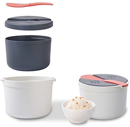 Cuiseur à riz pour microondes, 2 L, qualité alimentaire professionnelle, PP, passe au lave-vaisselle, cuiseur à vapeur pour riz, légumes, bols de service, batterie de cuisine avec (Orange)