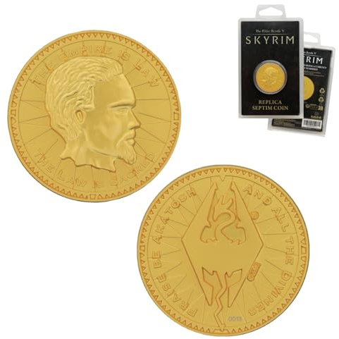 FaNaTtik The Elder Scrolls Collectors Replik Septim-Münze - Special Misty Gold Edition, individuell nummeriertes Stück, offizielles Skyrim Merchandise (38 mm)