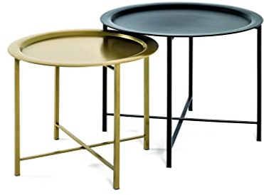 HAKU Couchtisch 2er Set Gold, schwarz, Metall - Maße: H 44/49 cm x Ø 52/62 cm, Style: Art Deco