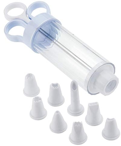Chef aid Icing syringe with 8 nozzles, Cake decorating pen for piping cupcakes, cakes, cream filling desserts and pastries, easy clean and reusable, Interchangeable tips.