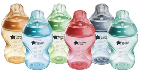 Tommee Tippee Natural Start Anti-Colic 9 oz BPA Free Baby Bottles, 0+ Months, Slow Flow Breast-Like Nipple, Self Sterilizing, Designed for Seamless Transition Between Bottle & Breast, Fiesta,Pack of 6