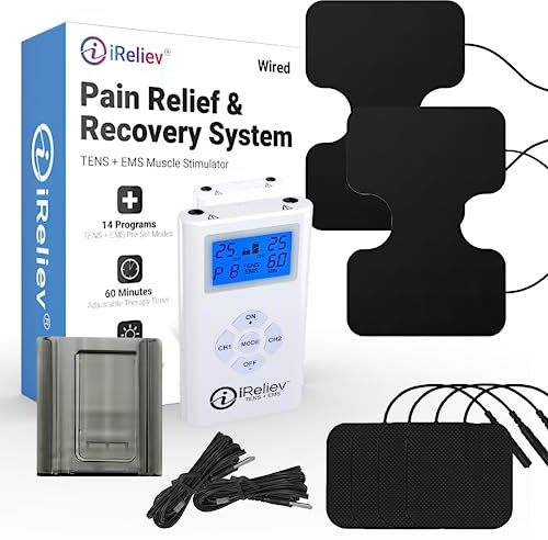iReliev TENS + EMS Combination Unit Muscle Stimulator for Pain Relief & Arthritis & Muscle Strength with Backlit Display