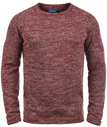 Blend BHDan Herren Strickpullover Feinstrick Pullover mit Rundhalsausschnitt Baumwollmischung Label-Patch Regular fit, Größe:L, Farbe:Andorra Red (73811)