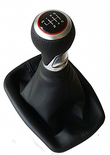 Schaltsack Schaltmanschette Schaltknauf passend für Seat Leon 1P - Ring Rot - 6 Gang - Naht Schwarz - Baujahr 2005-2009